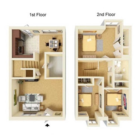 Floor plan for 3 beds, 1 bath